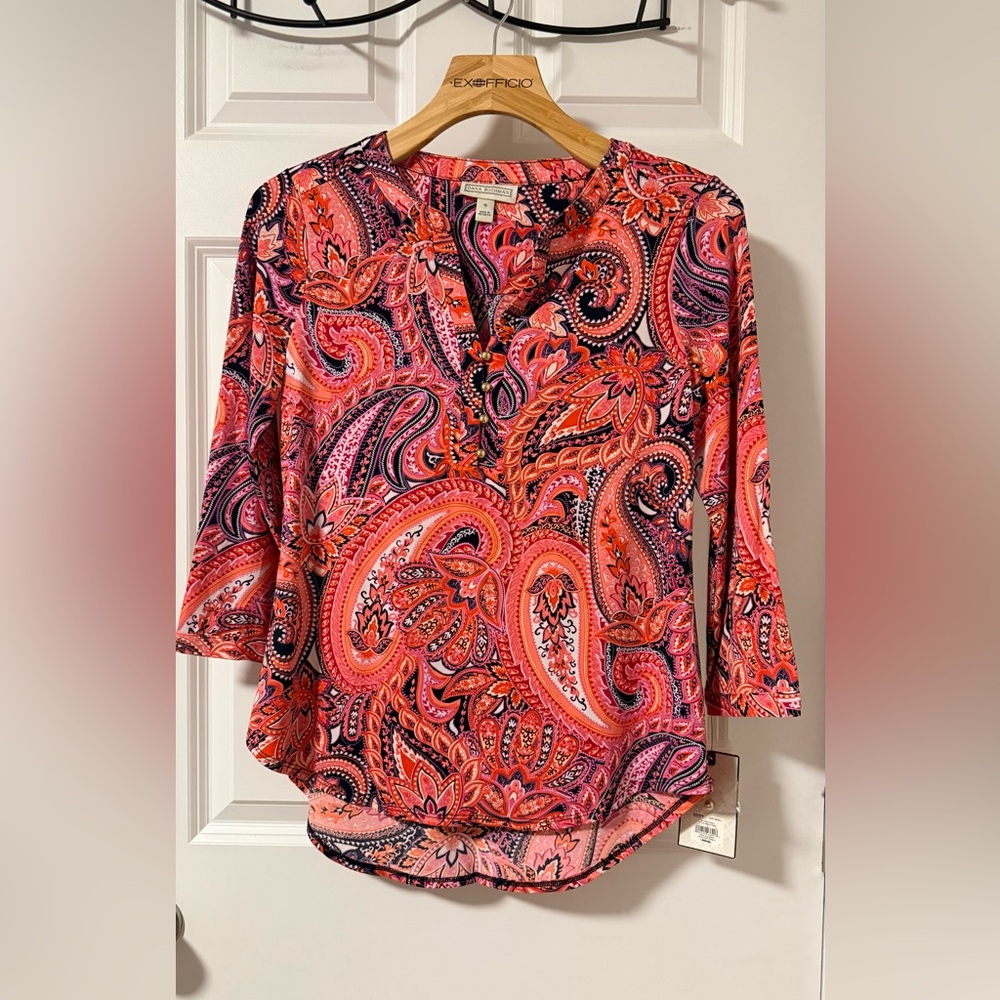 Dana Buchman Pink and Orange Paisley Blouse